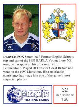 1991 Merlin Rugby League #32 Deryck Fox Back